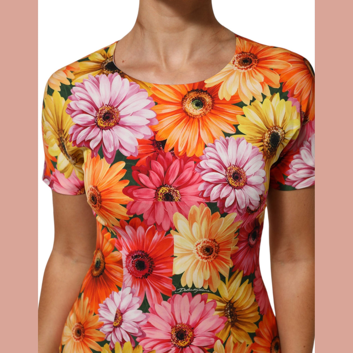 Multicolor Floral Print SilkSheath Midi Dress