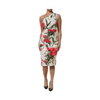 Dolce & Gabbana White Floral One Shoulder Sheath Dress