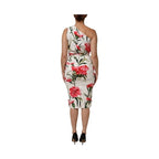 Dolce & Gabbana White Floral One Shoulder Sheath Dress