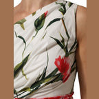 Dolce & Gabbana White Floral One Shoulder Sheath Dress