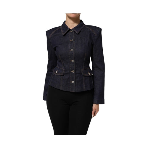 Dolce & Gabbana Dark Blue Cotton Collared Denim Coat Jacket