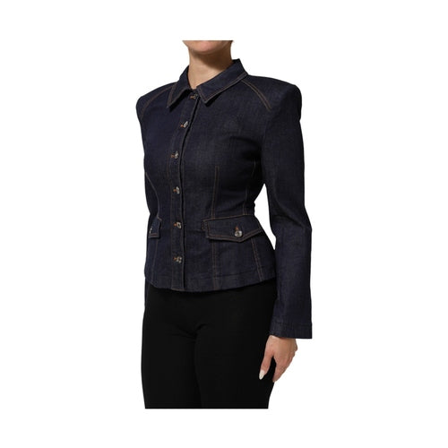 Dolce & Gabbana Dark Blue Cotton Collared Denim Coat Jacket