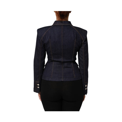 Dolce & Gabbana Dark Blue Cotton Collared Denim Coat Jacket