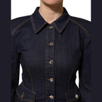 Dolce & Gabbana Dark Blue Cotton Collared Denim Coat Jacket