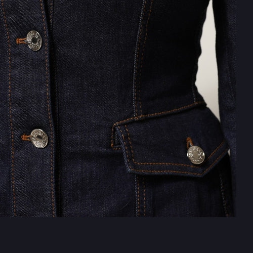 Dolce & Gabbana Dark Blue Cotton Collared Denim Coat Jacket