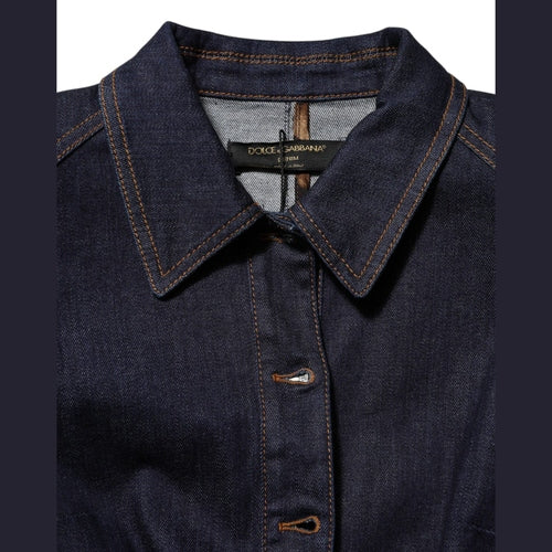 Dolce & Gabbana Dark Blue Cotton Collared Denim Coat Jacket