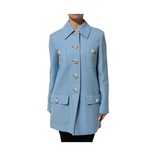 Dolce & Gabbana Blue Buttoned Down Trench Coat Jacket