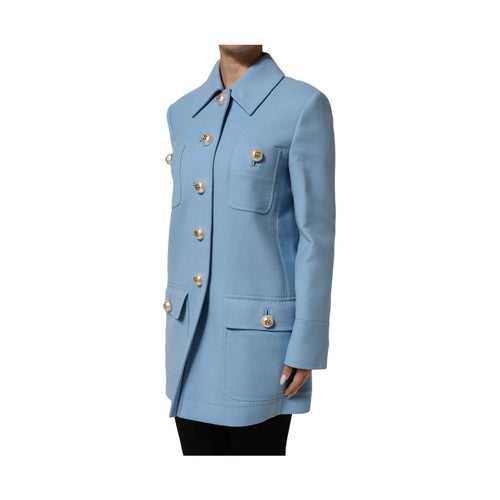 Dolce & Gabbana Blue Buttoned Down Trench Coat Jacket