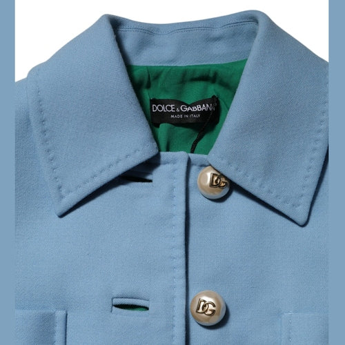 Dolce & Gabbana Blue Buttoned Down Trench Coat Jacket