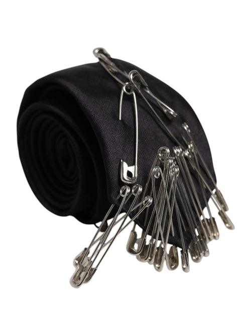 Dolce & Gabbana Black Safety Pins Silk Adjustable Necktie Accessory Tie