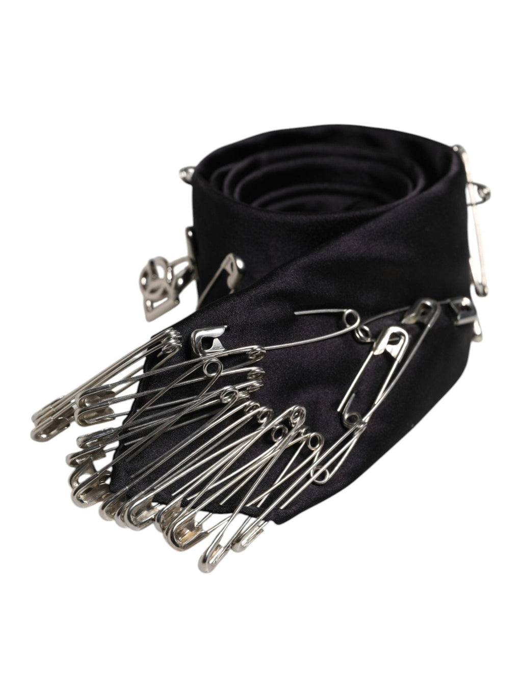 Dolce & Gabbana Black Safety Pins Silk Adjustable Necktie Accessory Tie