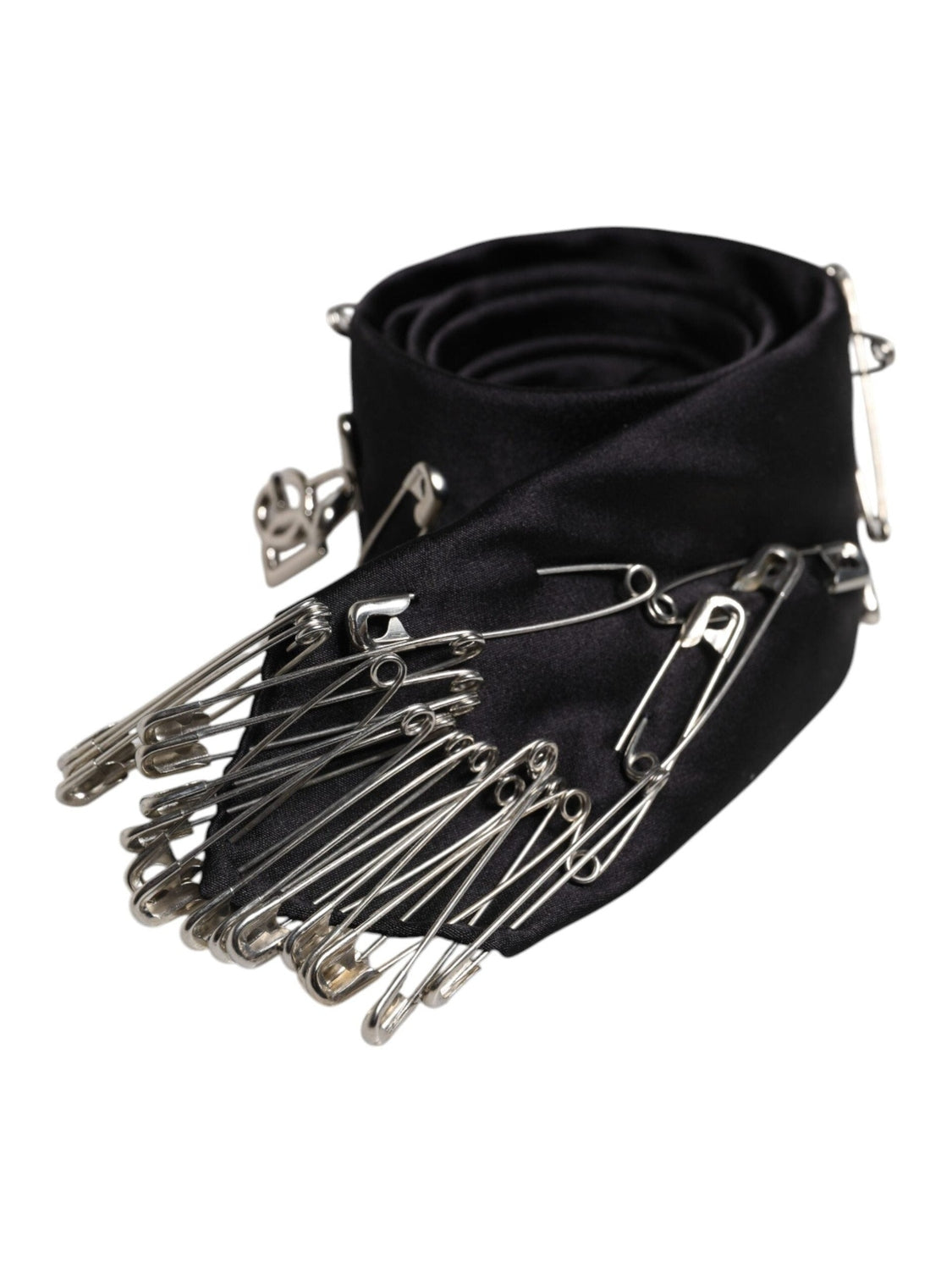 Dolce & Gabbana Black Safety Pins Silk Adjustable Necktie Accessory Tie
