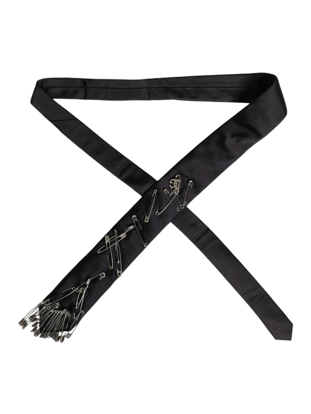 Dolce & Gabbana Black Safety Pins Silk Adjustable Necktie Accessory Tie