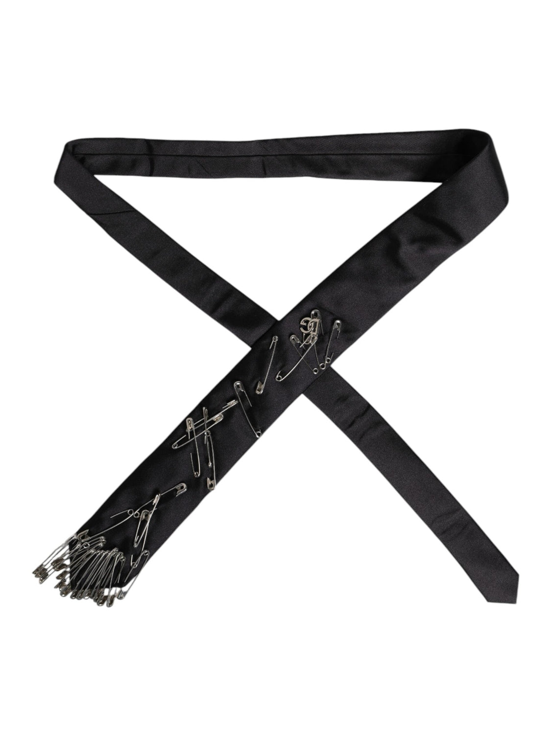 Dolce & Gabbana Black Safety Pins Silk Adjustable Necktie Accessory Tie