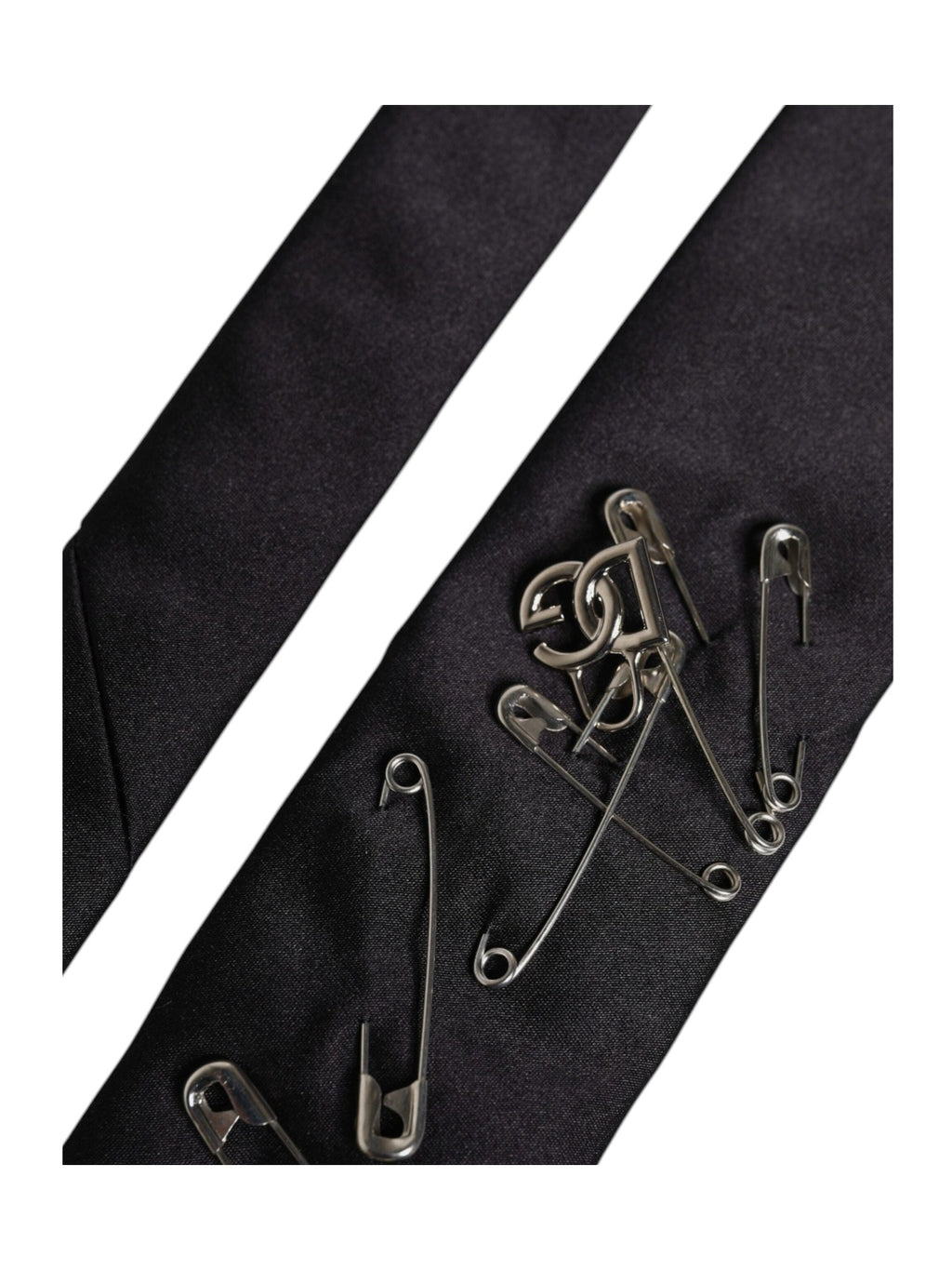 Dolce & Gabbana Black Safety Pins Silk Adjustable Necktie Accessory Tie