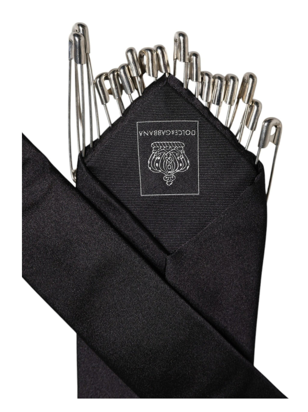 Dolce & Gabbana Black Safety Pins Silk Adjustable Necktie Accessory Tie