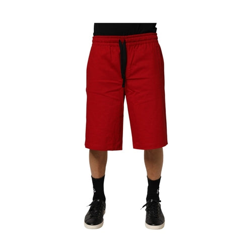 Dolce & Gabbana Red Cotton MidWaist Drawstring Bermuda Pants
