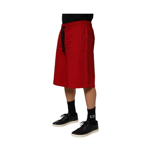 Dolce & Gabbana Red Cotton MidWaist Drawstring Bermuda Pants