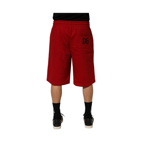 Dolce & Gabbana Red Cotton MidWaist Drawstring Bermuda Pants
