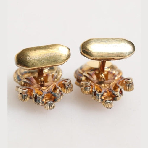 Dolce & Gabbana Gold Tone 925 Sterling Silver Crystal Accessory Cufflinks
