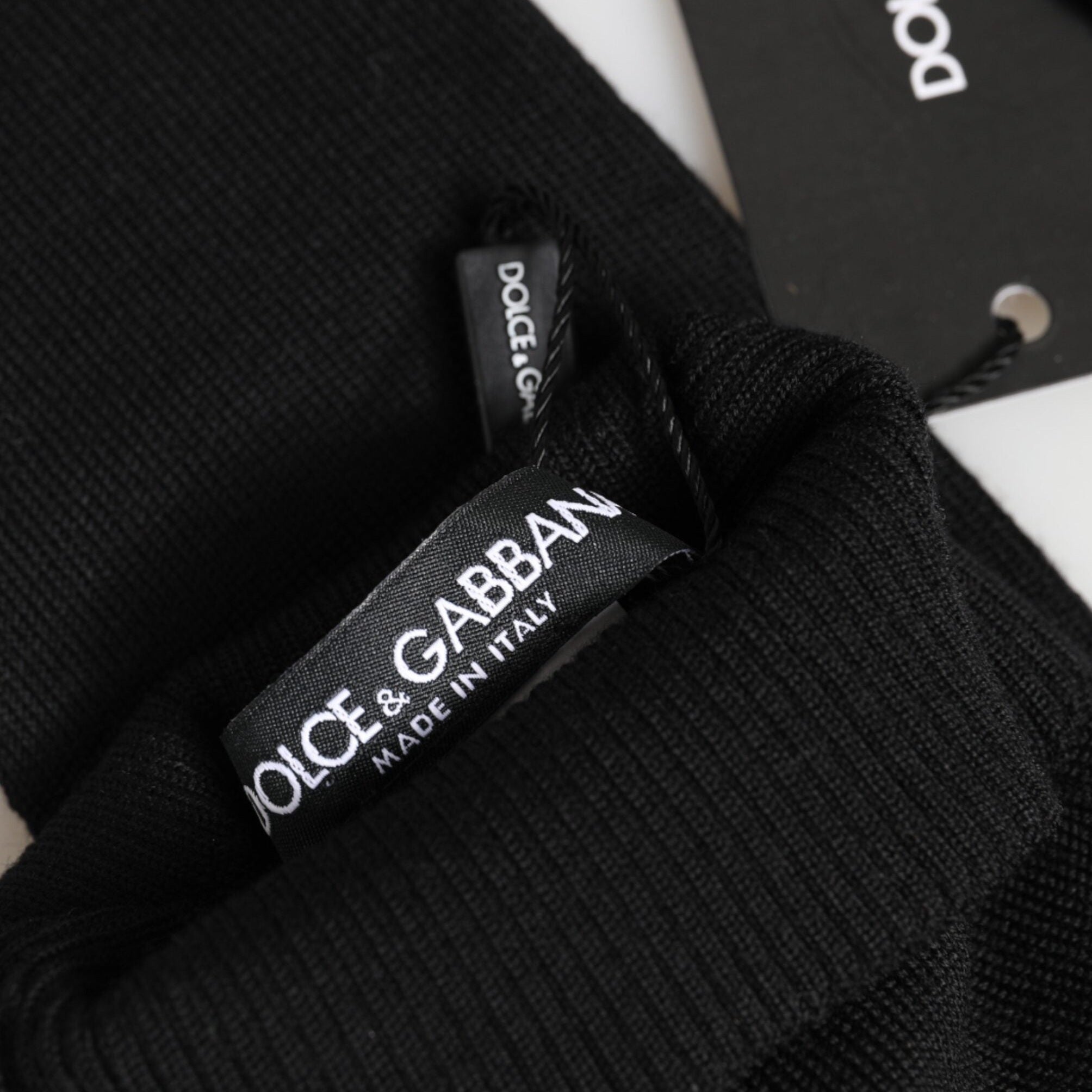 Dolce & Gabbana Black Virgin Wool Knitted Fingerless Men Gloves