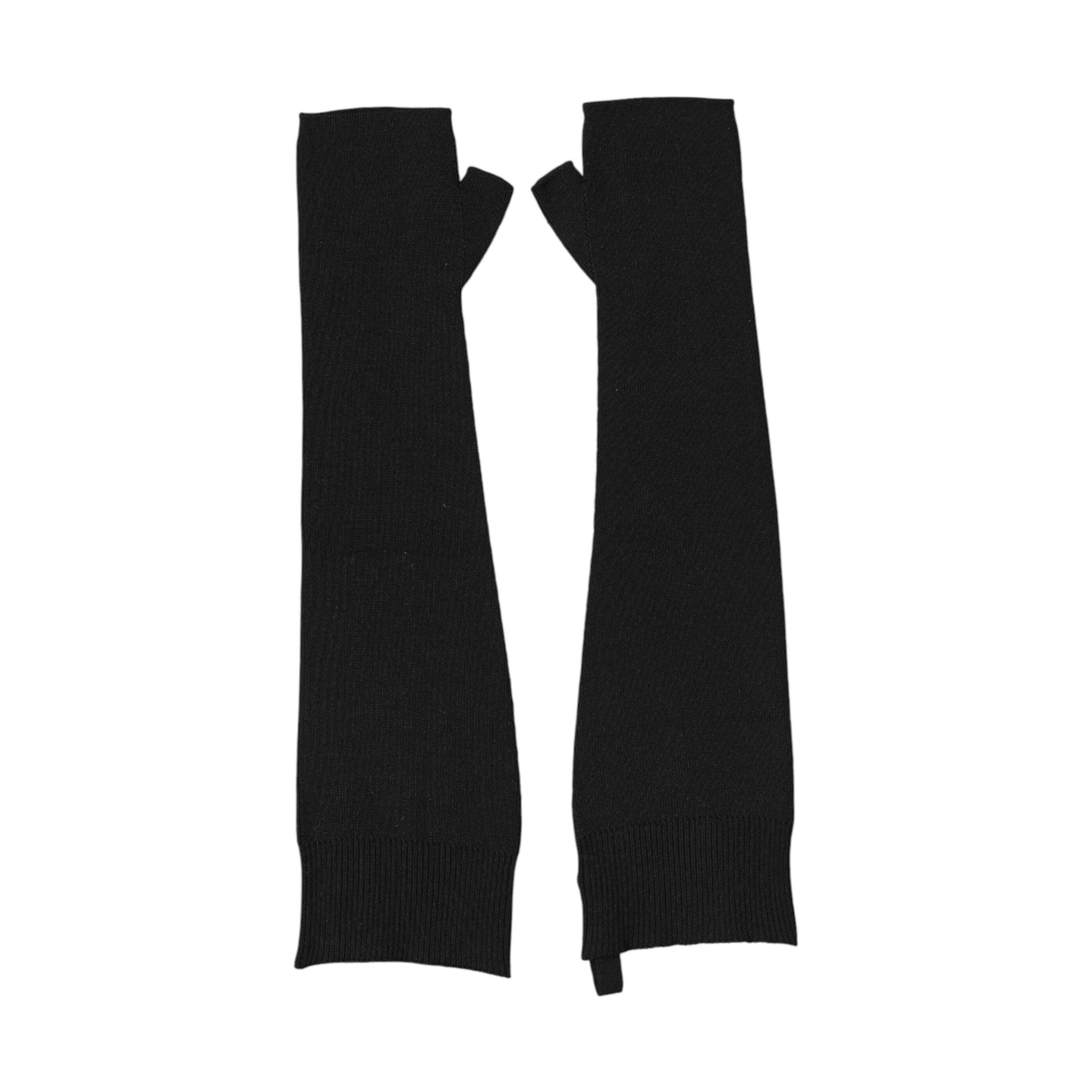 Dolce & Gabbana Black Virgin Wool Knitted Fingerless Men Gloves