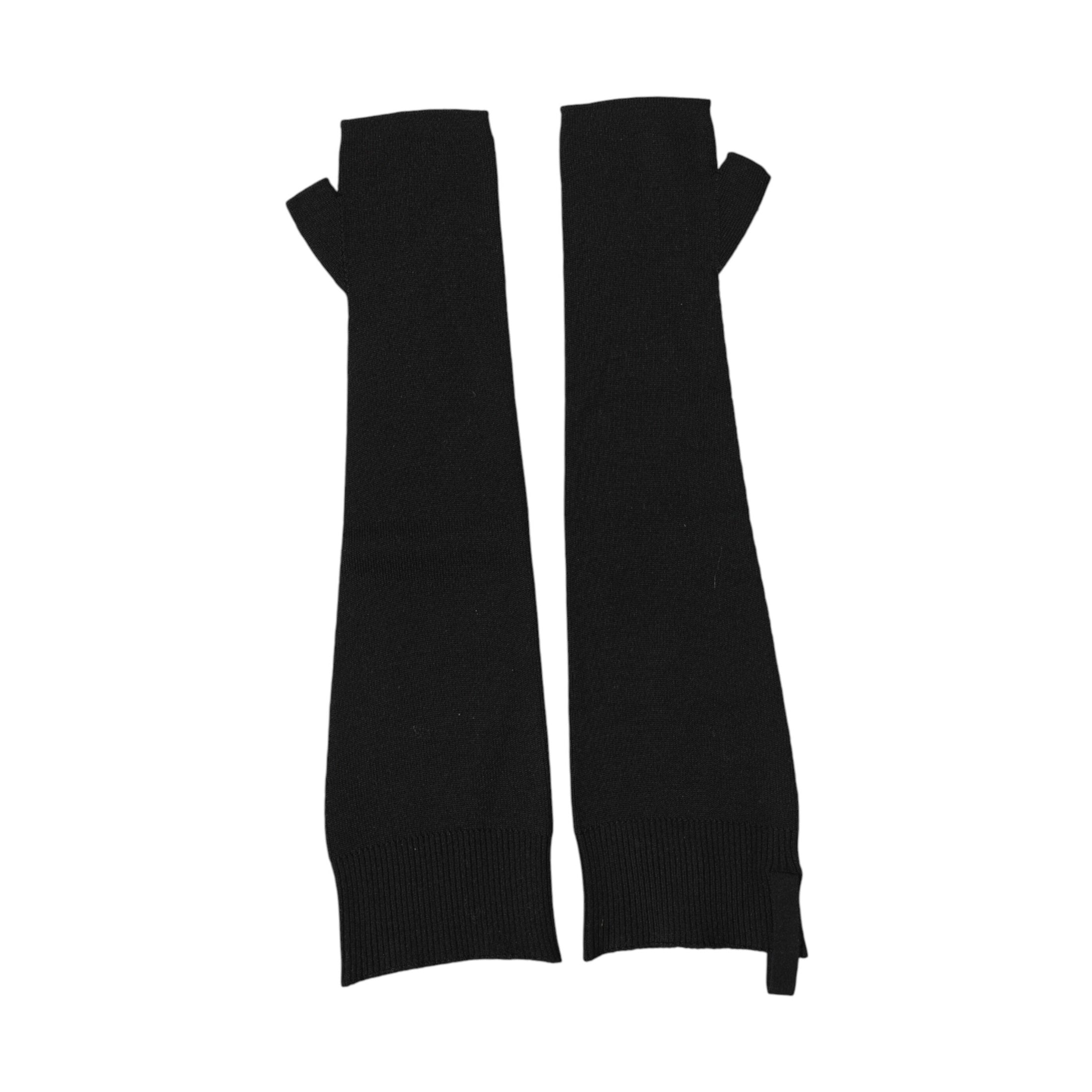 Dolce & Gabbana Black Virgin Wool Knitted Fingerless Men Gloves