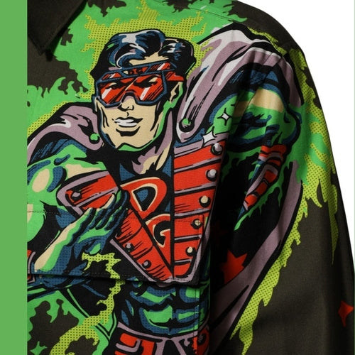 Dolce & Gabbana Green Superhero Print Button Down Shirt