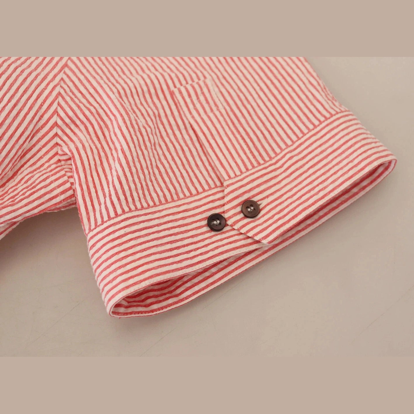 Dolce & Gabbana Red White Striped Cotton Short Sleeve Shirt
