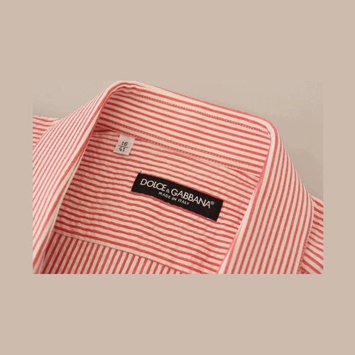 Dolce & Gabbana Red White Striped Cotton Short Sleeve Shirt
