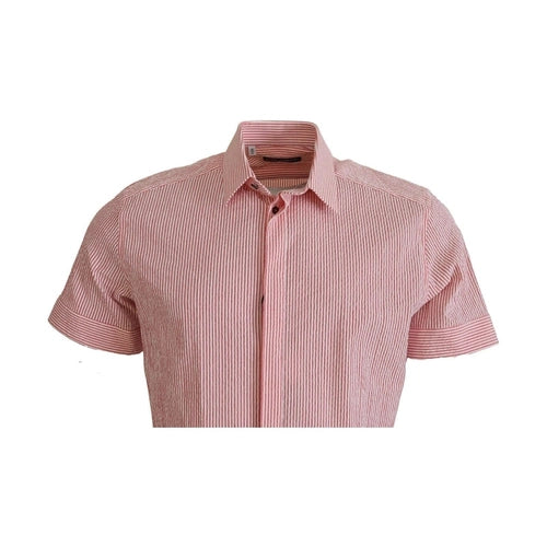 Dolce & Gabbana Red White Striped Cotton Short Sleeve Shirt