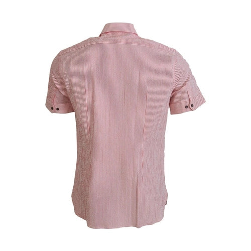 Dolce & Gabbana Red White Striped Cotton Short Sleeve Shirt