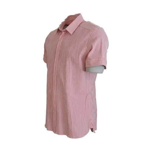 Dolce & Gabbana Red White Striped Cotton Short Sleeve Shirt