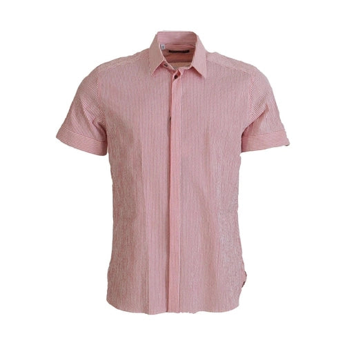 Dolce & Gabbana Red White Striped Cotton Short Sleeve Shirt