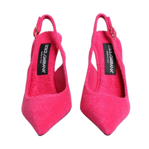 Dolce & Gabbana Pink Terry Cloth High Heels Slingback Shoes