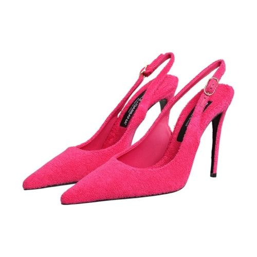 Dolce & Gabbana Pink Terry Cloth High Heels Slingback Shoes