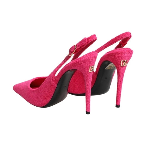 Dolce & Gabbana Pink Terry Cloth High Heels Slingback Shoes