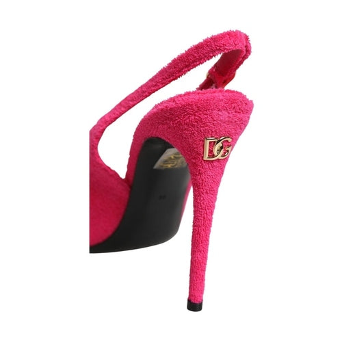 Dolce & Gabbana Pink Terry Cloth High Heels Slingback Shoes