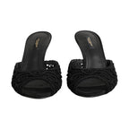 Dolce & Gabbana Black Embroidered Slip On Heels Slides Shoes