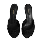 Dolce & Gabbana Black Embroidered Slip On Heels Slides Shoes