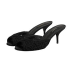 Dolce & Gabbana Black Embroidered Slip On Heels Slides Shoes