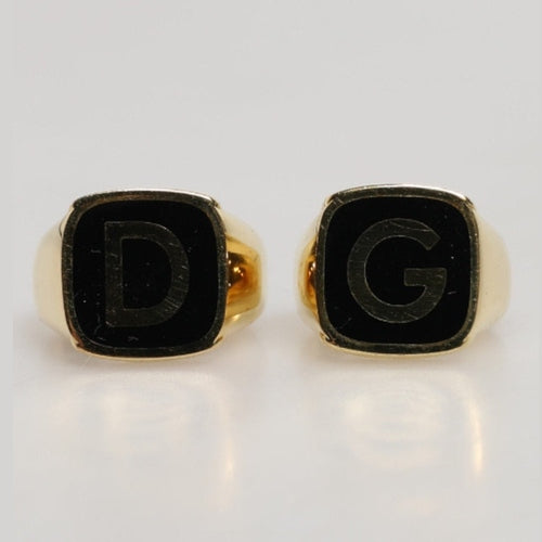 Dolce & Gabbana Gold-Tone Real Brass Black Enamel "DG" Adjustable Rings