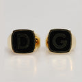 Gold-Tone Real Brass Black Enamel "DG" Adjustable Rings