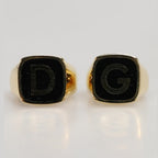 Dolce & Gabbana Gold-Tone Real Brass Black Enamel "DG" Adjustable Rings