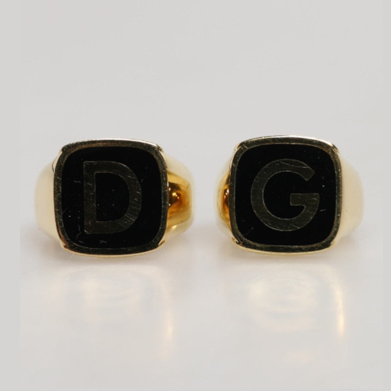 Dolce & Gabbana Gold-Tone Real Brass Black Enamel "DG" Adjustable Rings