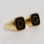 Dolce & Gabbana Gold-Tone Real Brass Black Enamel "DG" Adjustable Rings