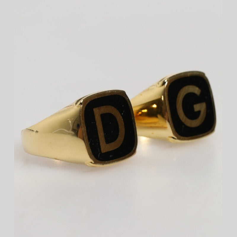 Dolce & Gabbana Gold-Tone Real Brass Black Enamel "DG" Adjustable Rings