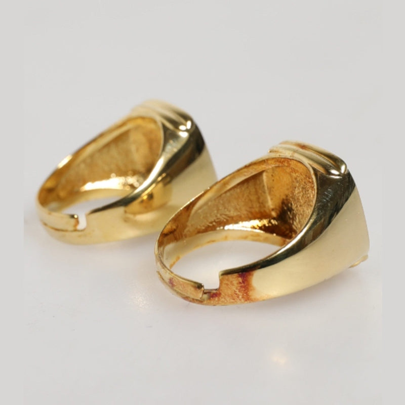 Dolce & Gabbana Gold-Tone Real Brass Black Enamel "DG" Adjustable Rings
