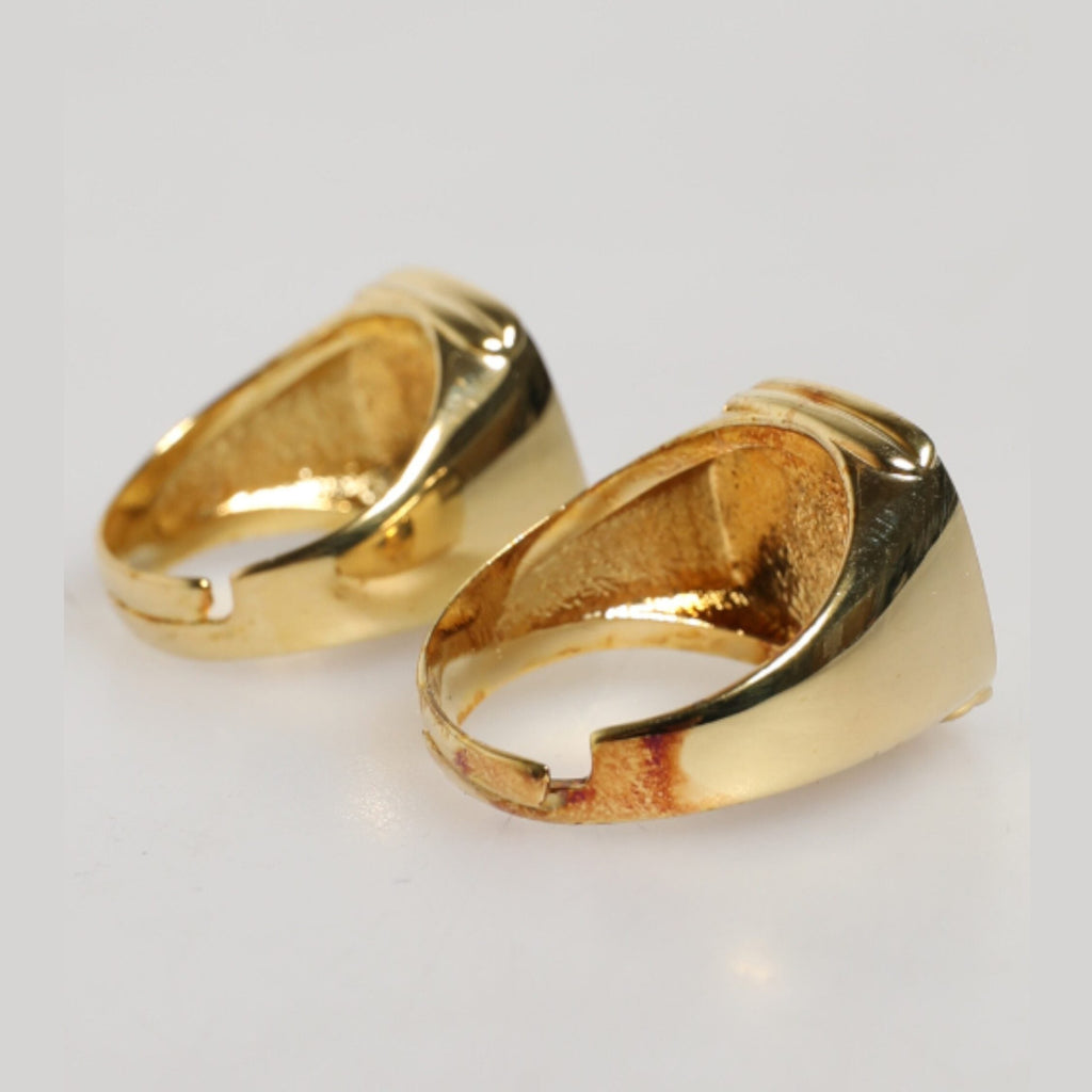 Gold-Tone Real Brass Black Enamel "DG" Adjustable Rings