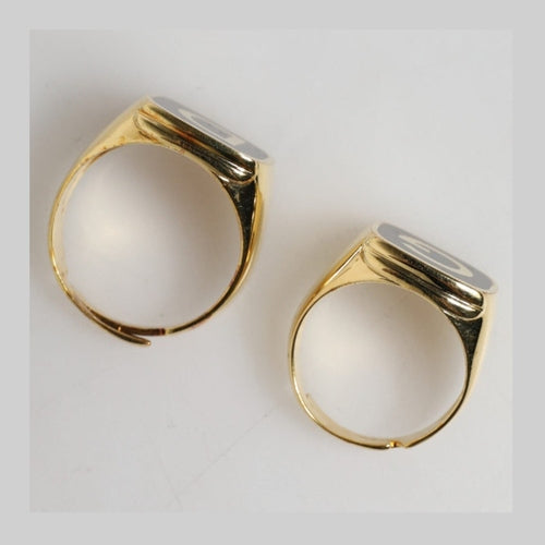 Dolce & Gabbana Gold-Tone Real Brass Black Enamel "DG" Adjustable Rings
